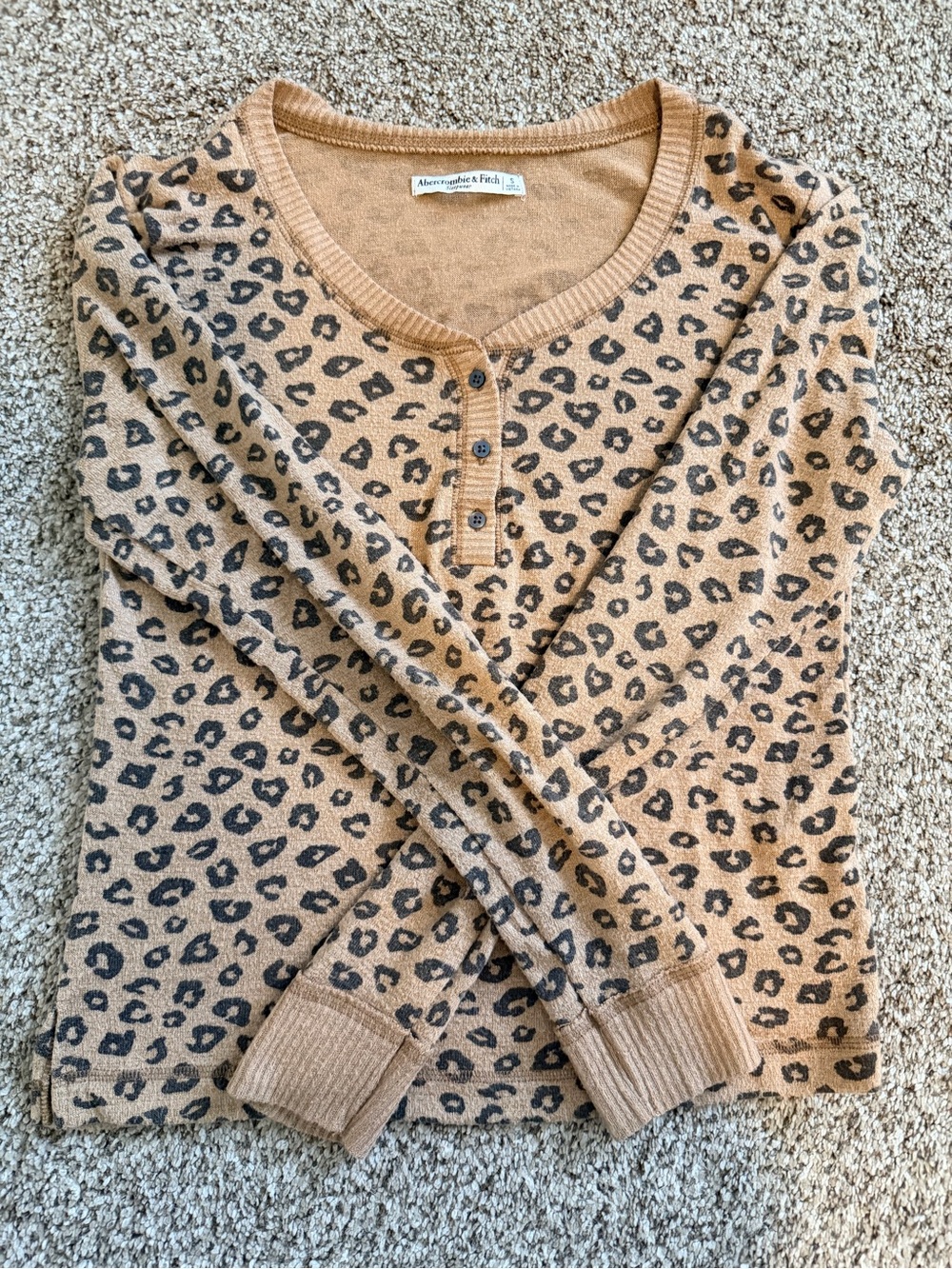 Abercrombie & Fitch Tan Leopard Henley Knit Pajama SET Size S